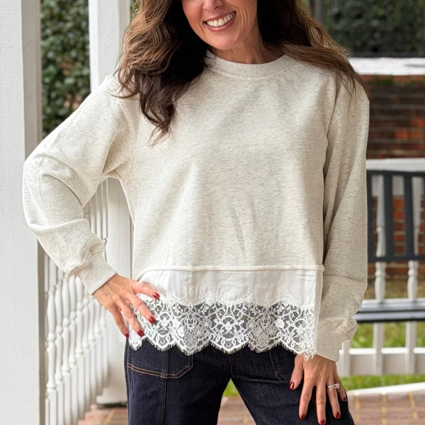 Lace trim sweatshirt