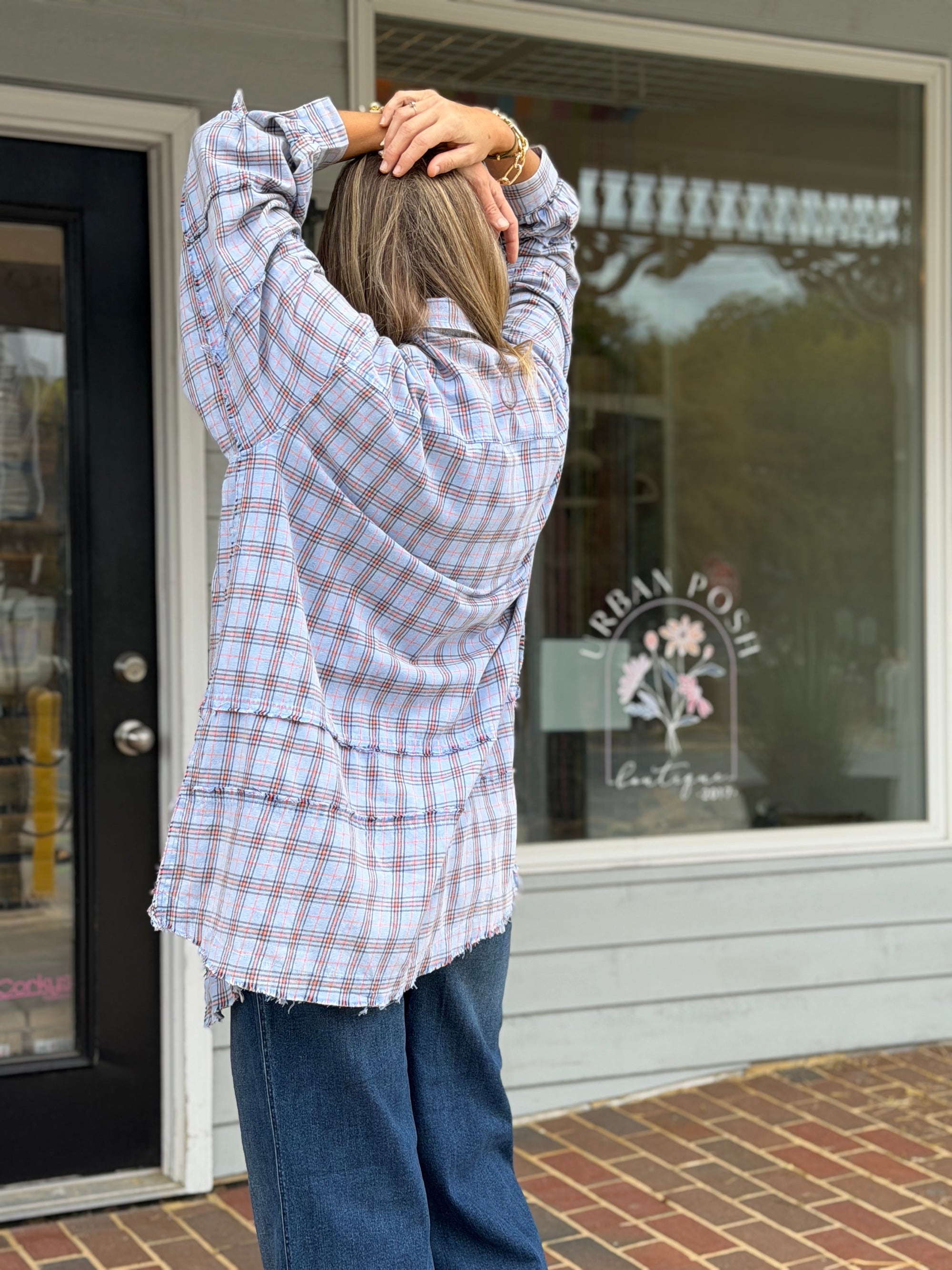 Mineral Plaid Button Down-BLUE