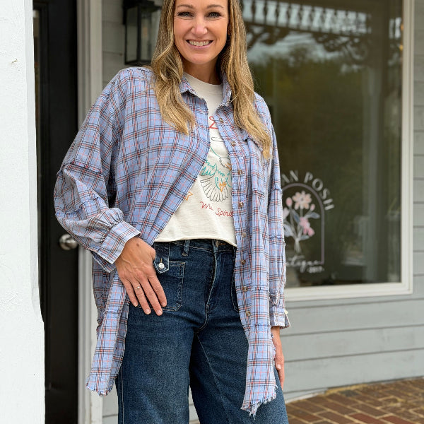 Mineral Plaid Button Down-BLUE