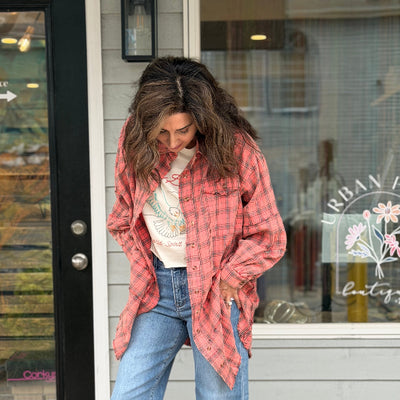 Mineral Plaid Button Down-CORAL