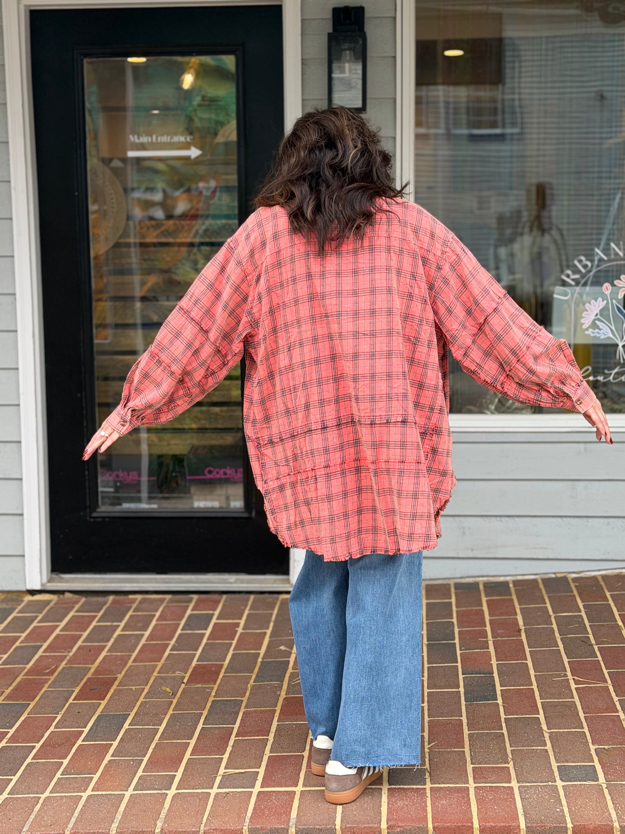 Mineral Plaid Button Down-CORAL