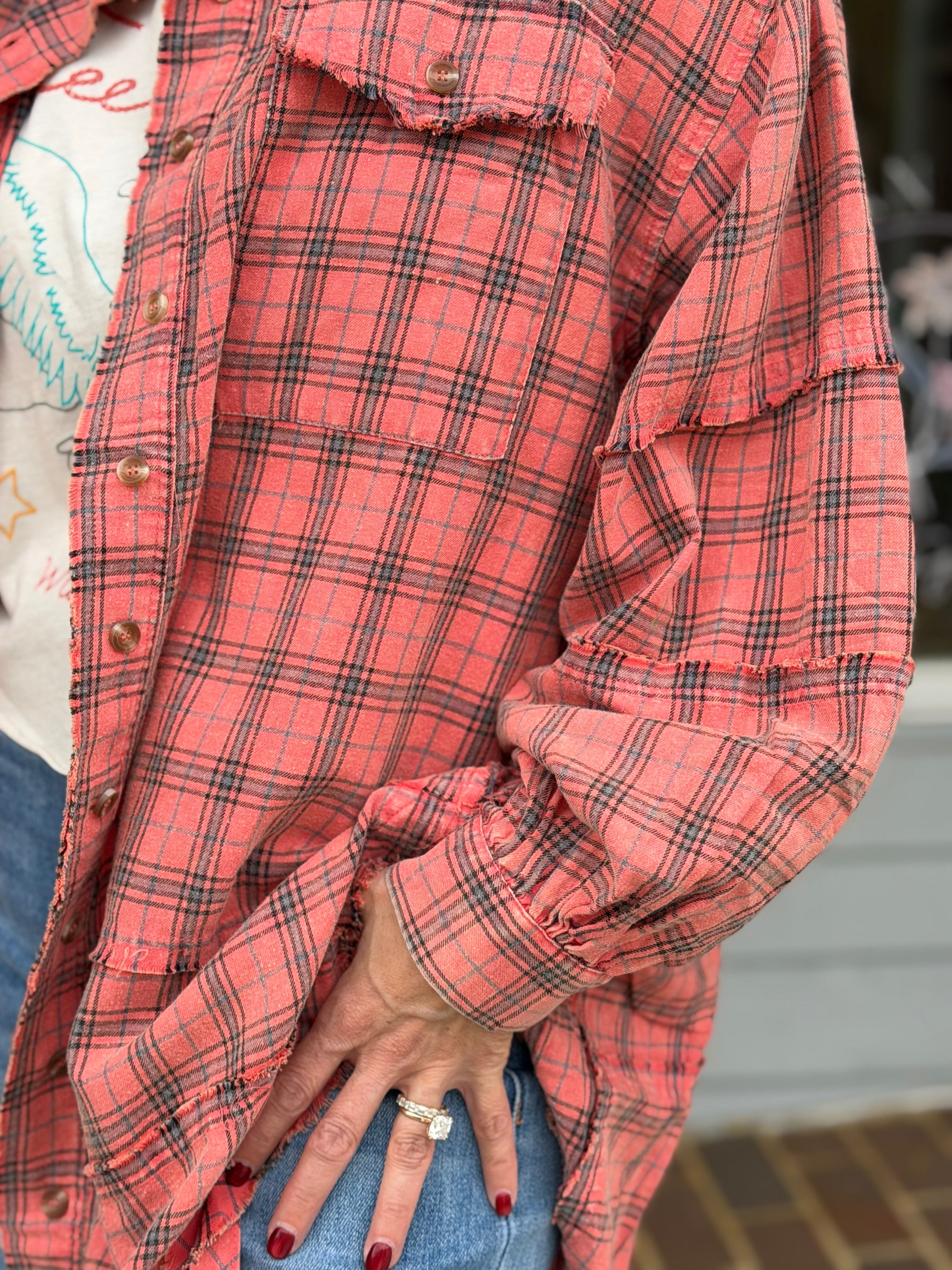 Mineral Plaid Button Down-CORAL