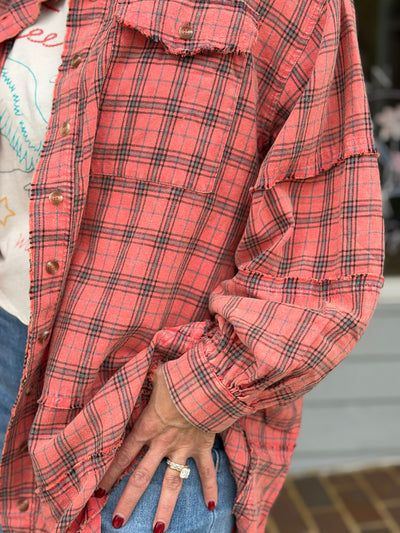 Mineral Plaid Button Down-CORAL