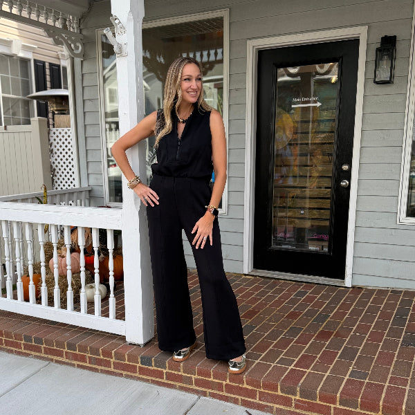 Shawl Collar Half Zip Jumpsuit