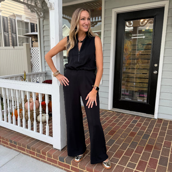 Shawl Collar Half Zip Jumpsuit