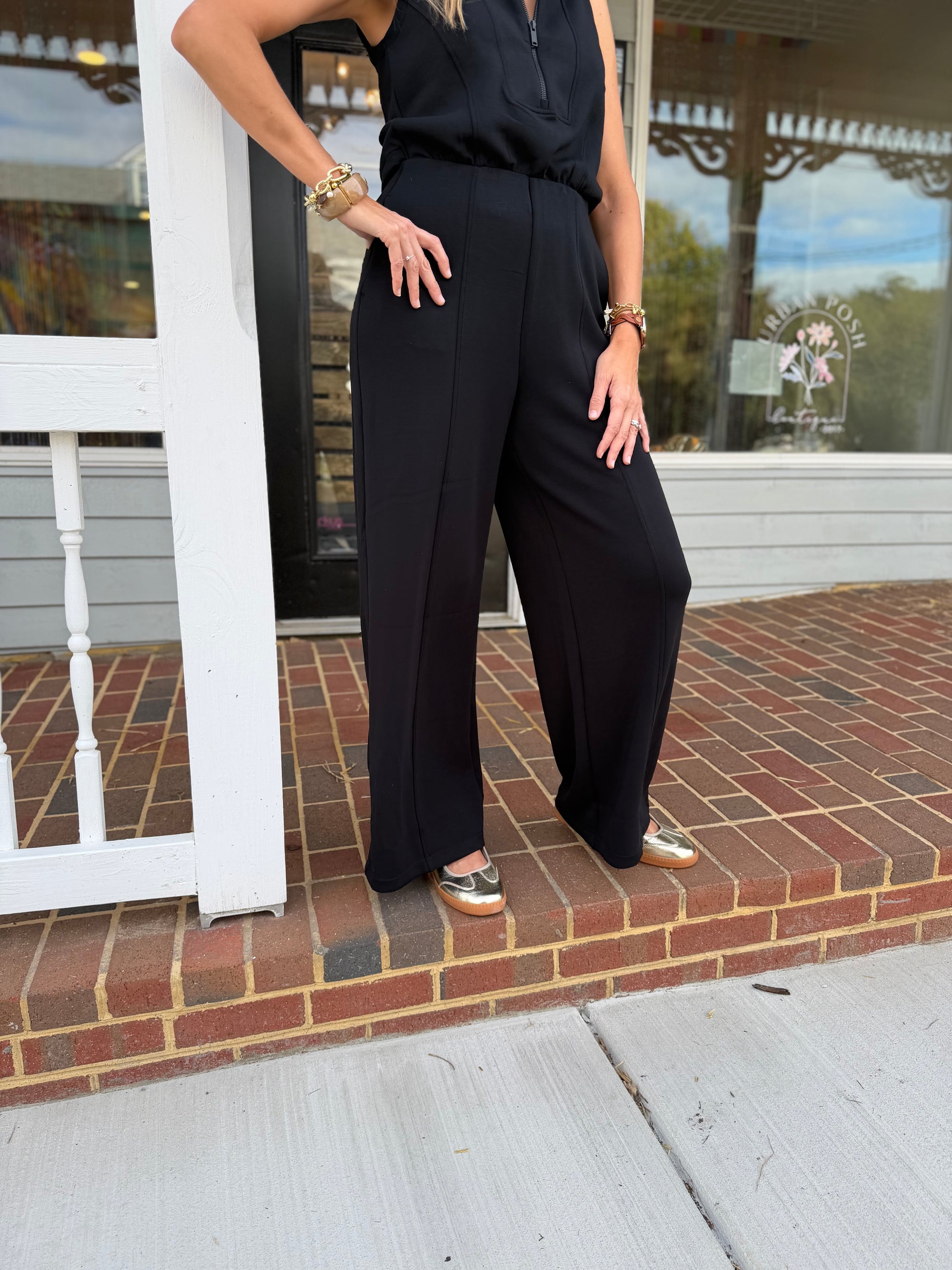 Shawl Collar Half Zip Jumpsuit