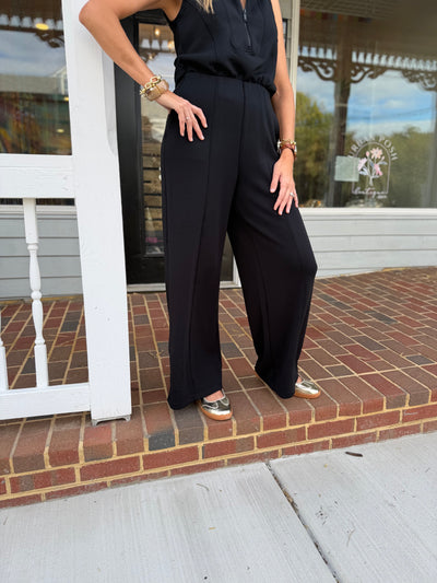 Shawl Collar Half Zip Jumpsuit