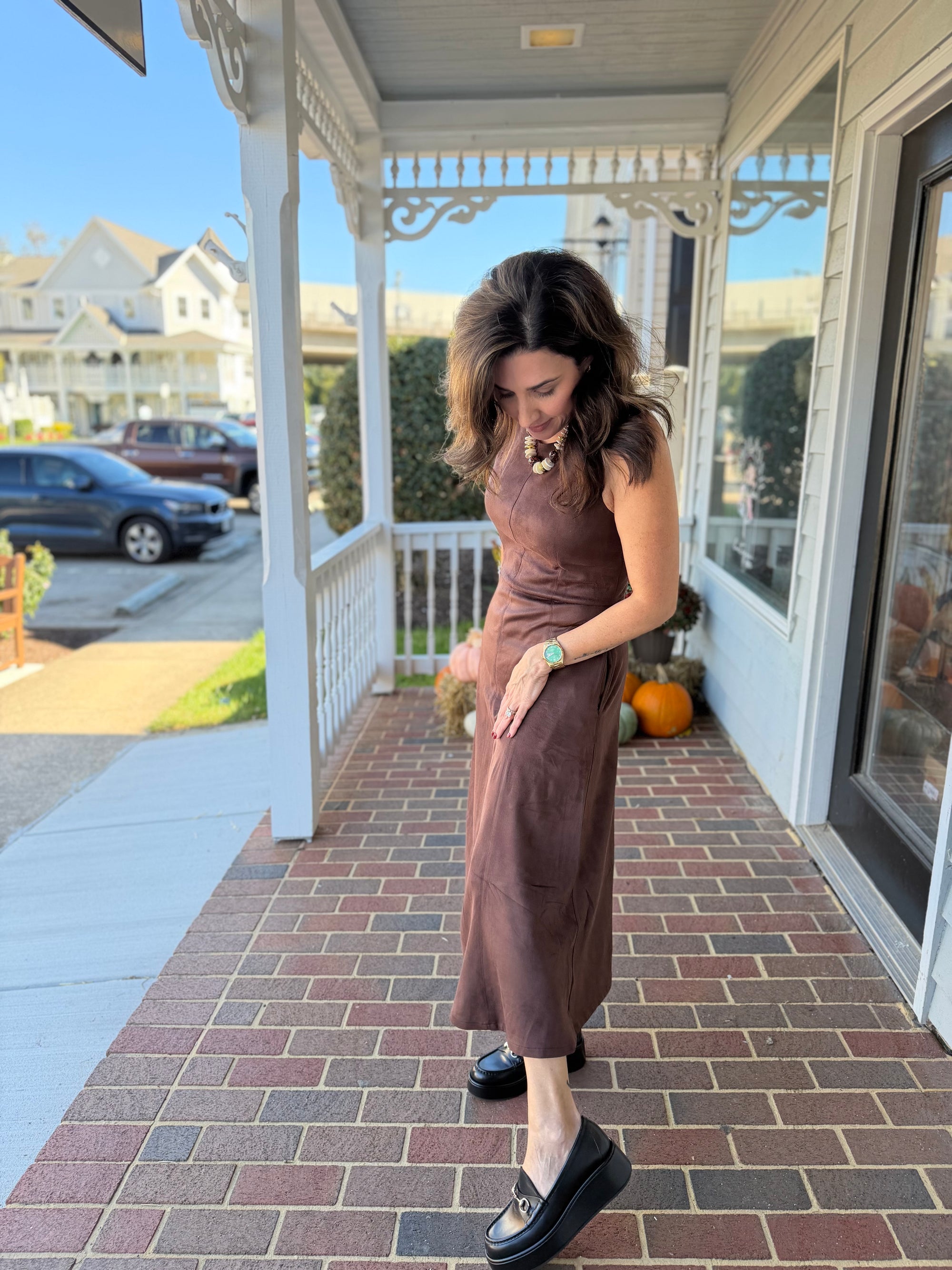 Faux Suede Midi Dress