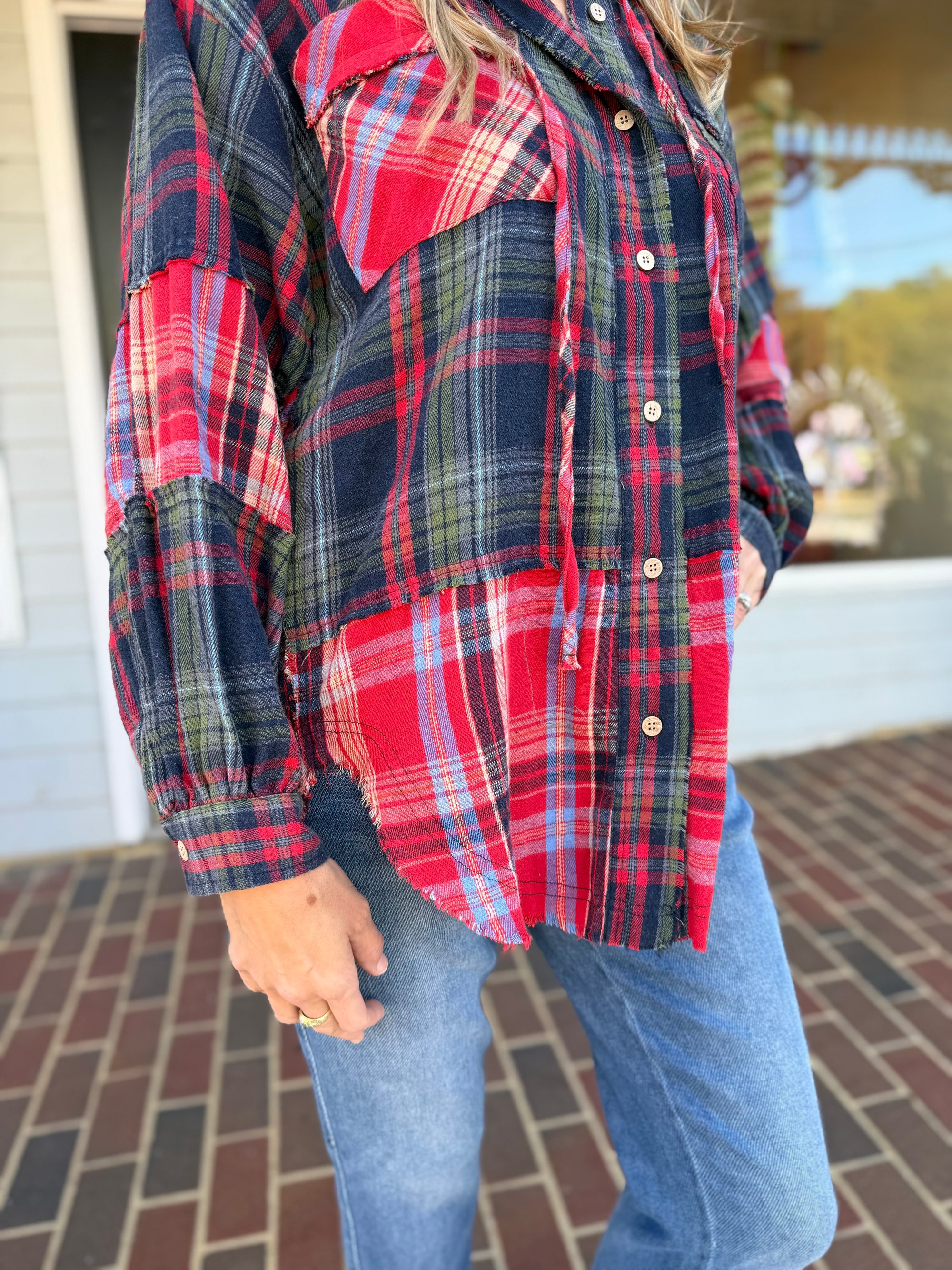 Mix of Plaid Hoodie Top