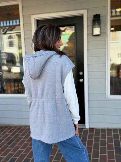 Padded Hood Cape Vest-GREY