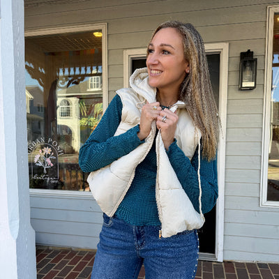 Hooded Bubble Puffer Vest-IVORY