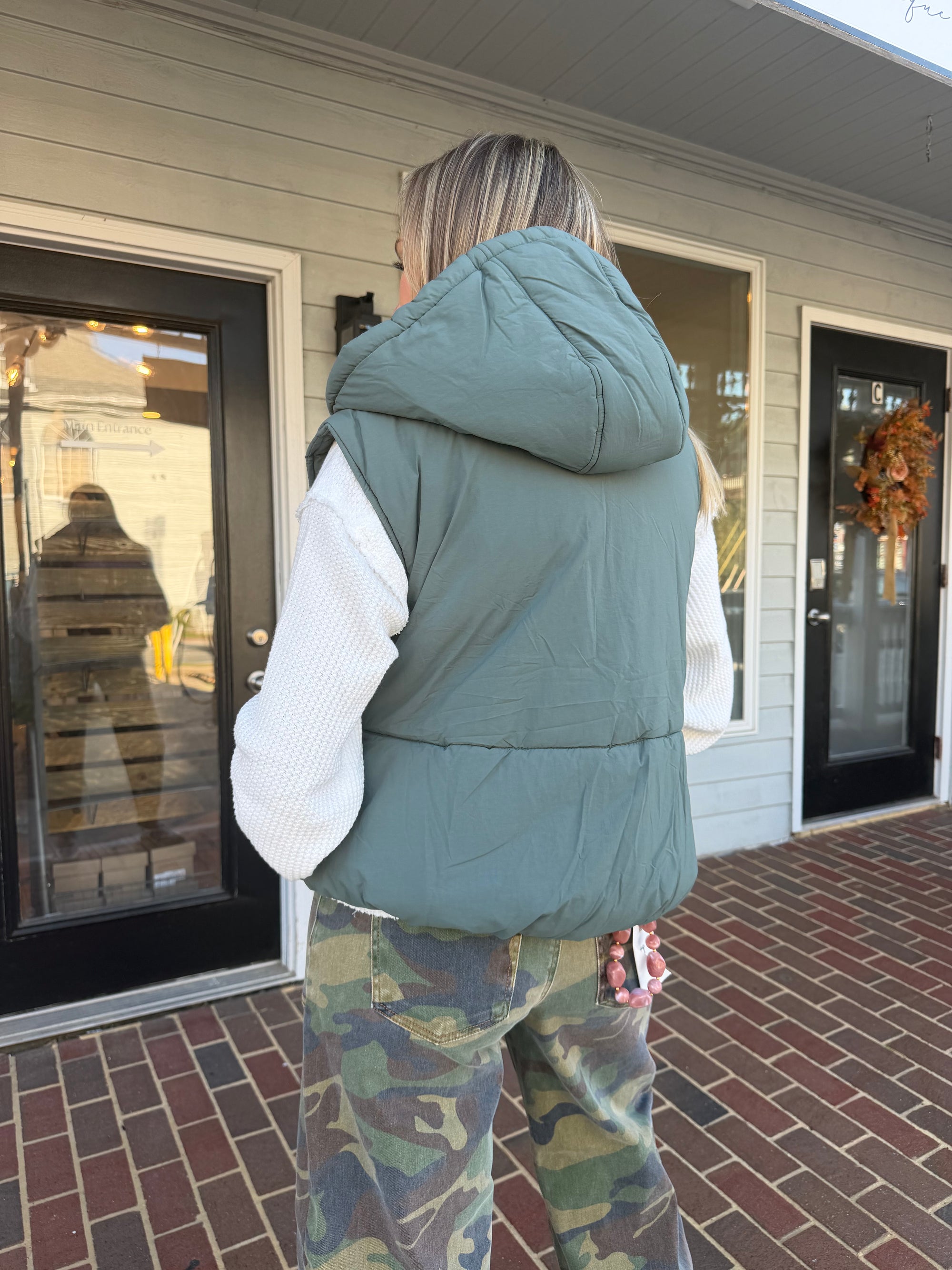 Hooded Bubble Puffer Vest-JADE