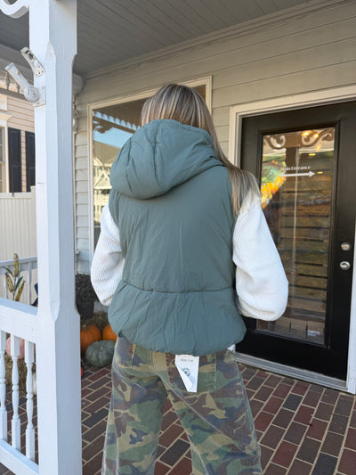 Hooded Bubble Puffer Vest-JADE