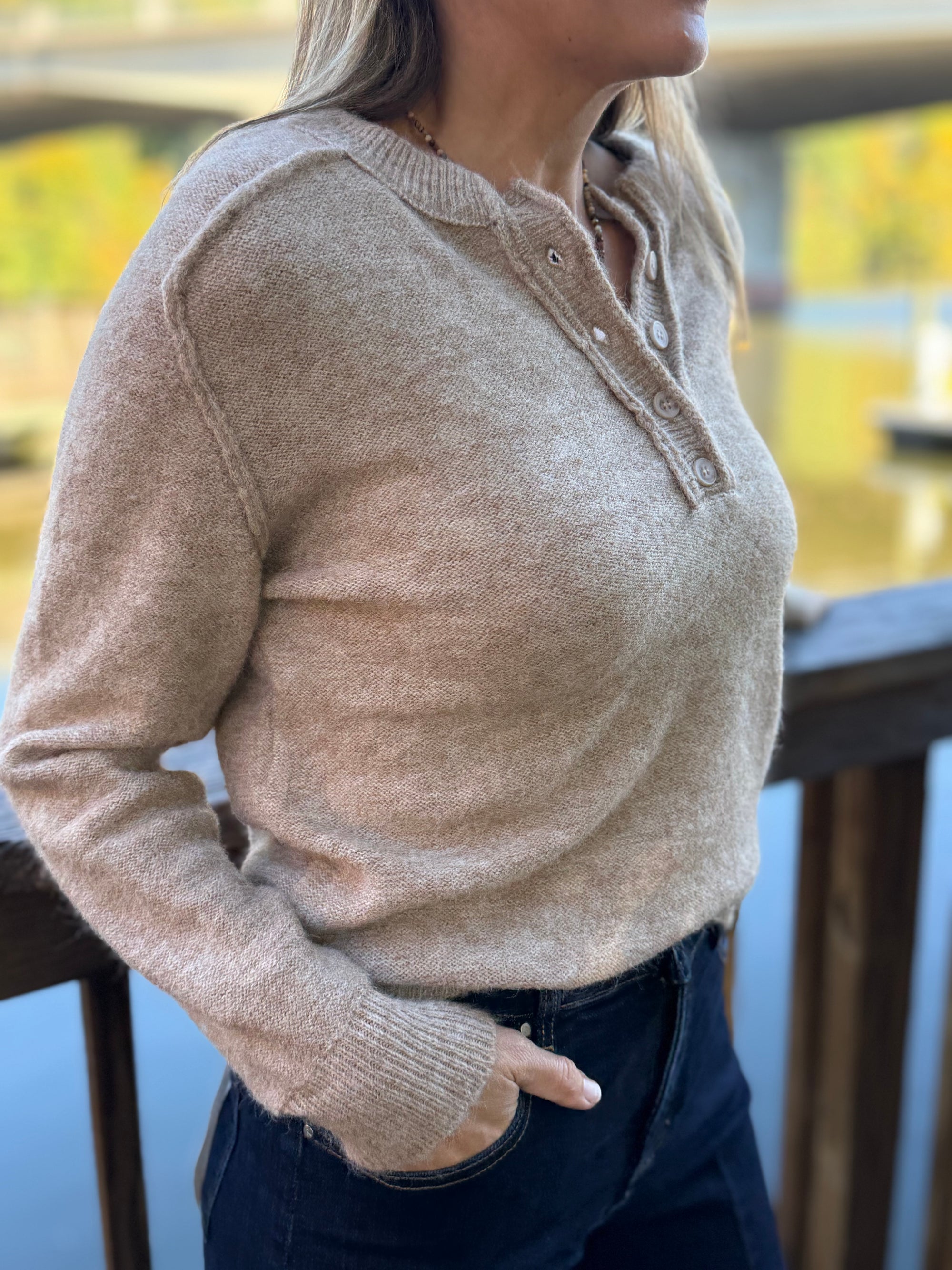 Button Front Crew Sweater