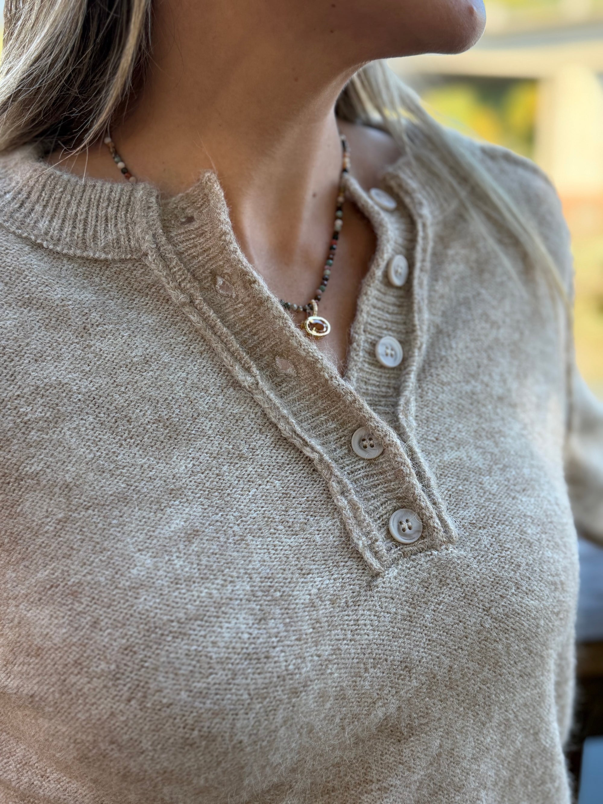 Button Front Crew Sweater