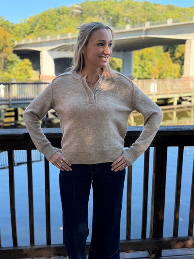 Button Front Crew Sweater