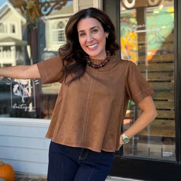 Brown faux suede top 