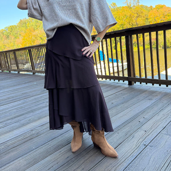 Tiered brown maxi skirt
