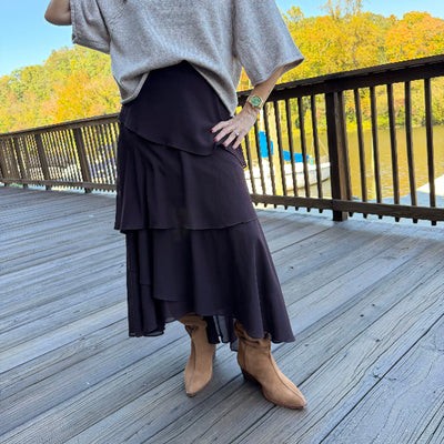 Tiered brown maxi skirt