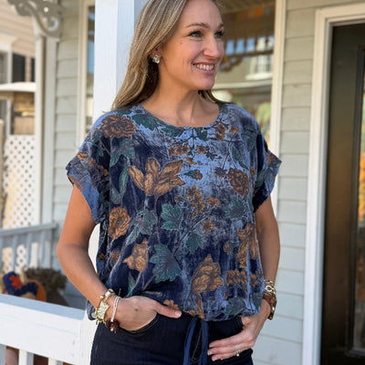 Blue velvet floral top