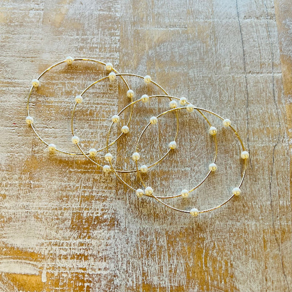 Set of 3 Dainty Bangles with Pearl Accents