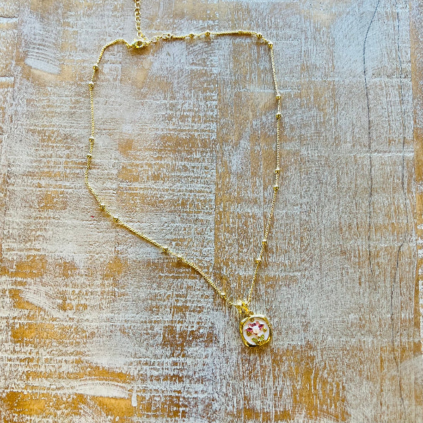 JTO-Beaded Dainty Necklace with Vintage Floral Pendant