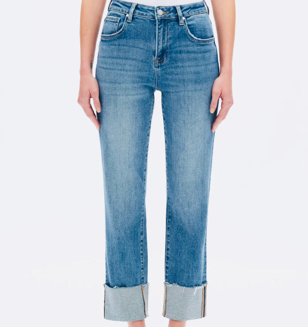 Hi Rise Straight Leg Jeans Rolled Hem