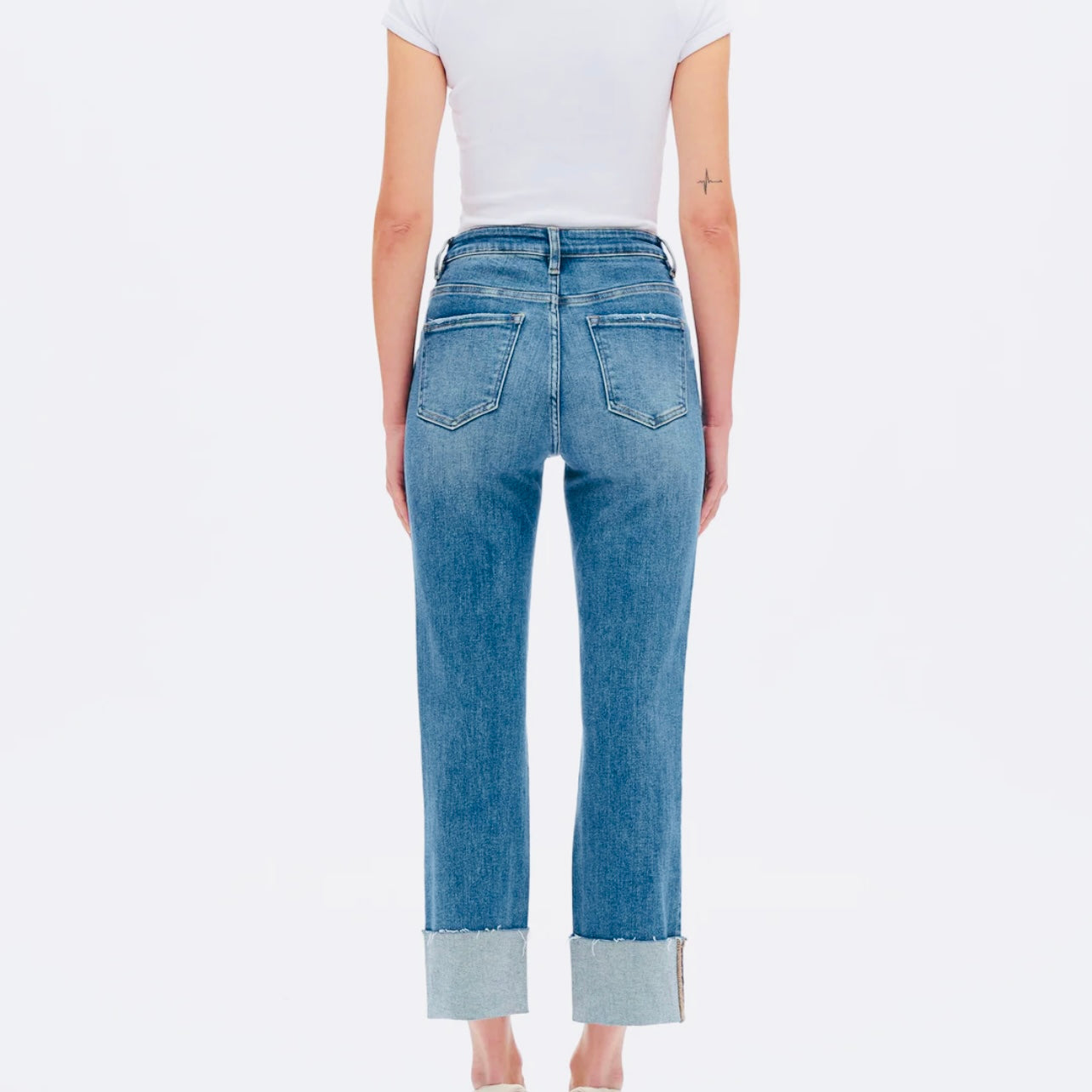 Hi Rise Straight Leg Jeans Rolled Hem