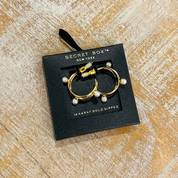 SB-Small Pearl Hoops with mini Pearl Accents