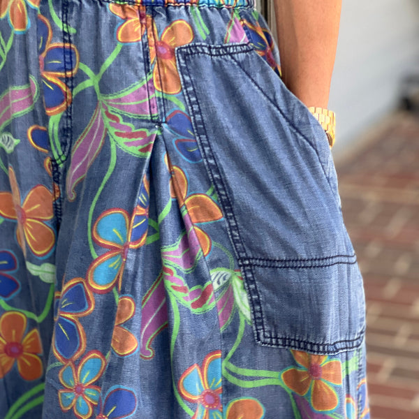 Flowy Floral Denim Pant