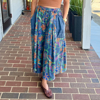 Flowy Floral Denim Pant