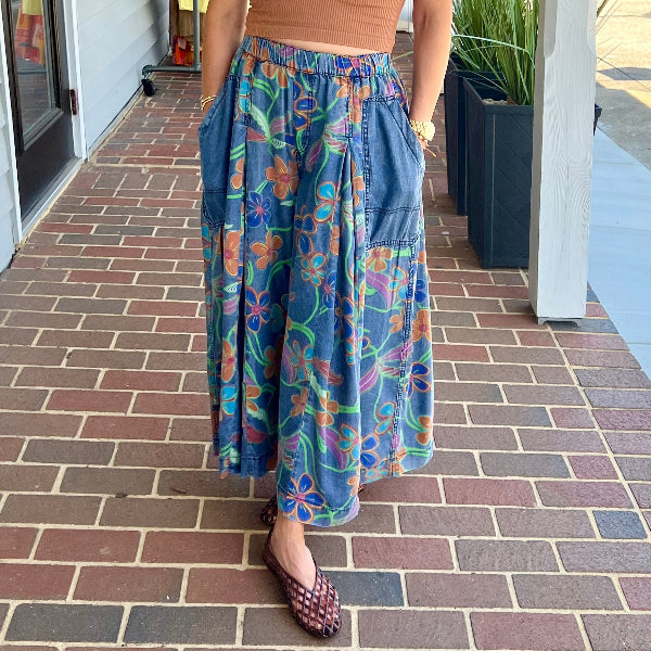 Flowy Floral Denim Pant