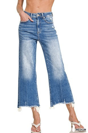 Cropped Frayed Hem Denim