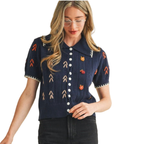 Navy Orchard Knit Top