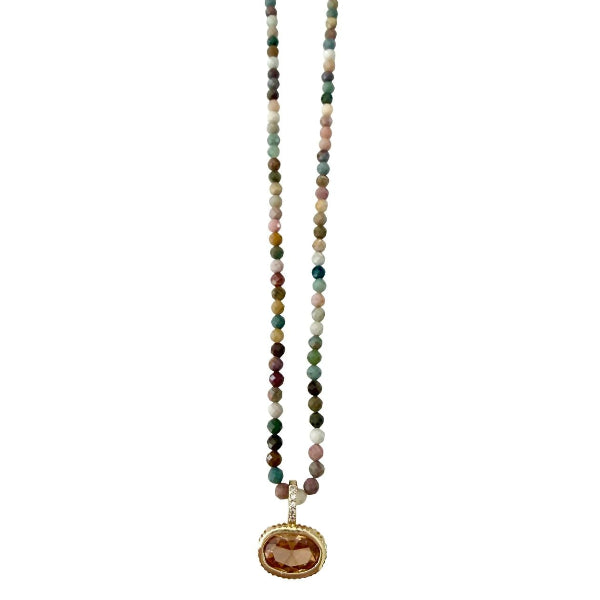 Bella Beaded Necklace With Cz Charm-MULTI