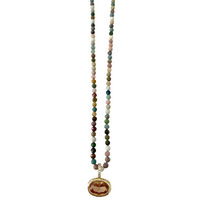 Bella Beaded Necklace With Cz Charm-MULTI