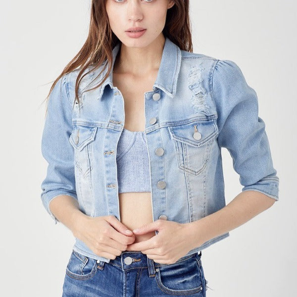 Shirring Sleeve Crop Jacket
