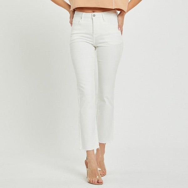 Risen Straight Leg White Denim