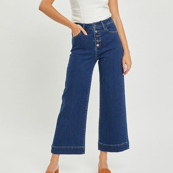 HR Button Wide Leg Jeans