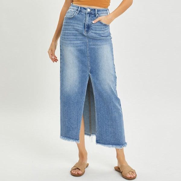 Risen Long Denim Skirt