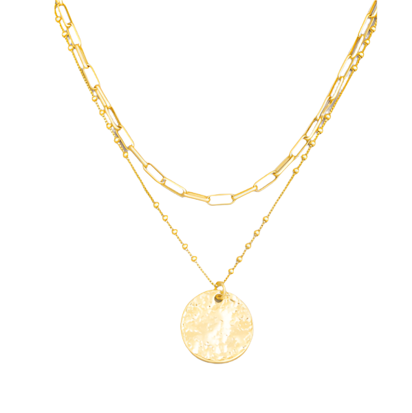 Metallic Coin Pendant Layered Necklace