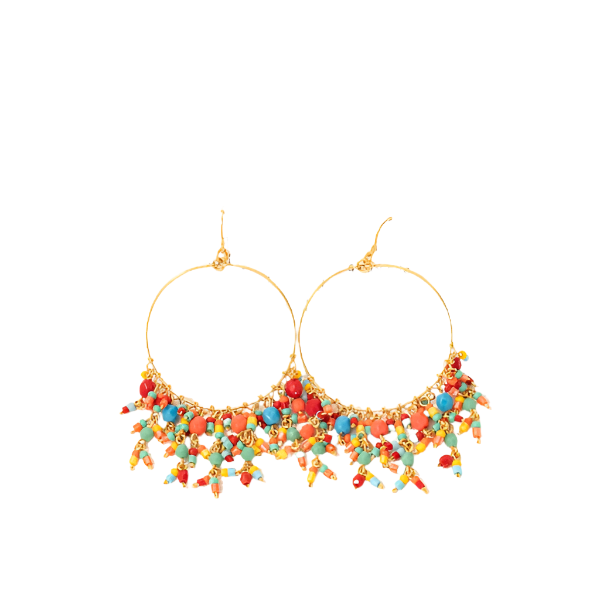 Vibrant Cluster Beaded Fringe Hoop Dangle Earrings