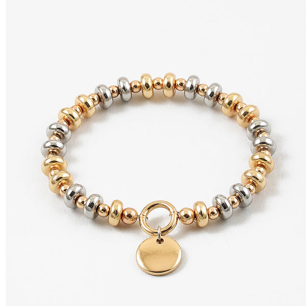 Stretch Two Tone Charm Disc Bracelet