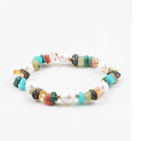 Earthy Stone & Pearl Stretch Bracelet