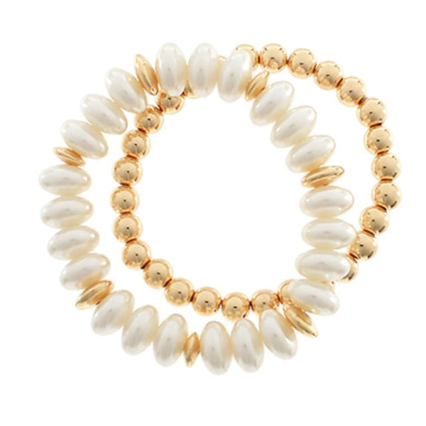 Pearl & Gold Bead Bracelet Set/2