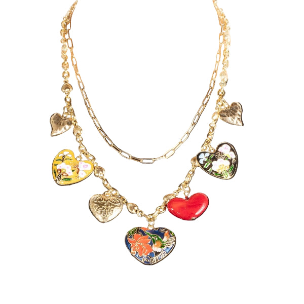 Cloisonne Style Heart Necklace