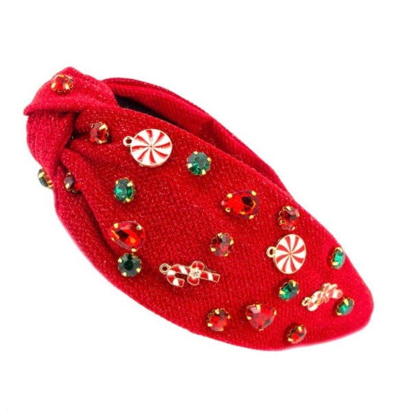 Red Holiday Headband with Stones