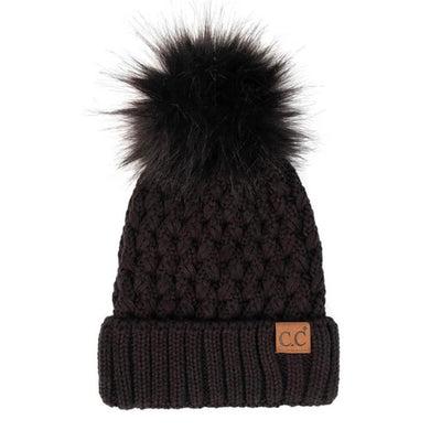Lattice Beanie Fur Puff