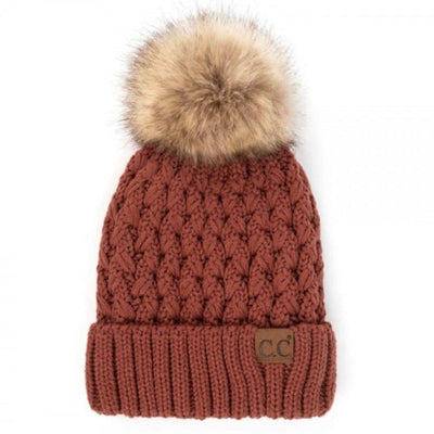 Lattice Beanie Fur Puff