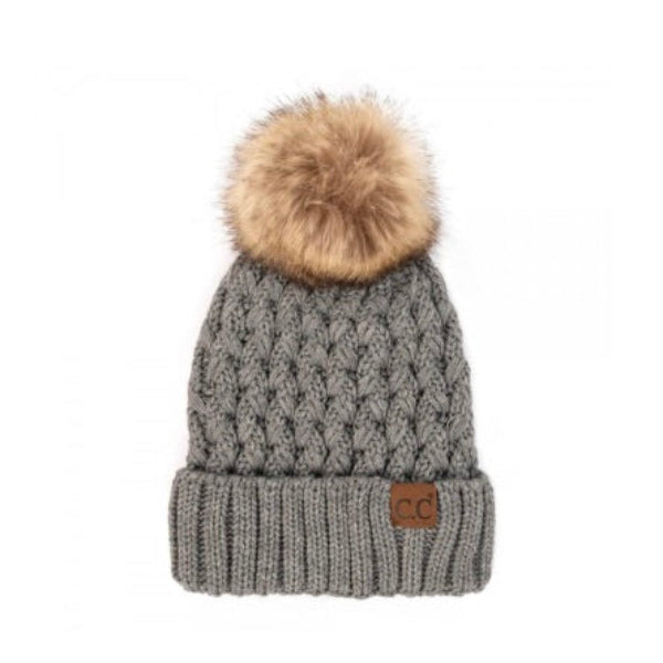 Lattice Beanie Fur Puff